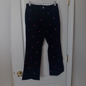 Lilly Pulitzer White Label Girls Black Corduroy Pants with Pink Palm Tree 16